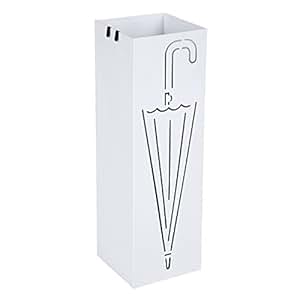 BAKAJI Porte-parapluie En Fer Design Couleur Blanche Avec Bac Anti-goutte Et Crochets Pour Parapluies, Dimensions 49 X 15,5 Cm