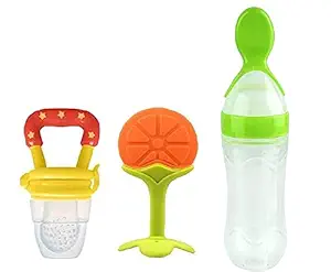 GRAYSEE Combo of Baby Silicone Food Nibbler for Fruit Food Feeder & Fruit Teether, Pacifier Nibbler for 6 to 12 Months Baby Boys Girls Newborn (Pack of 3, Type 1)