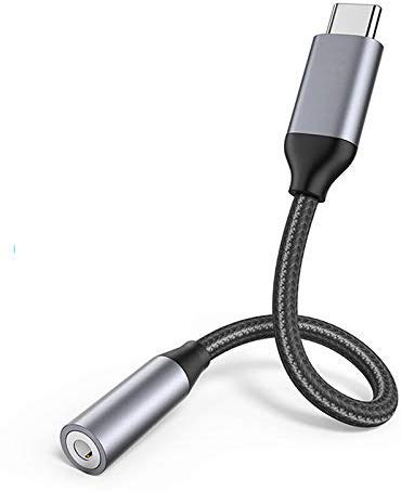 Oaky USB Type C to 3.5mm Female Audio Jack Adapter [Realtek DAC Chip 32bit 384khz] Braided Grey