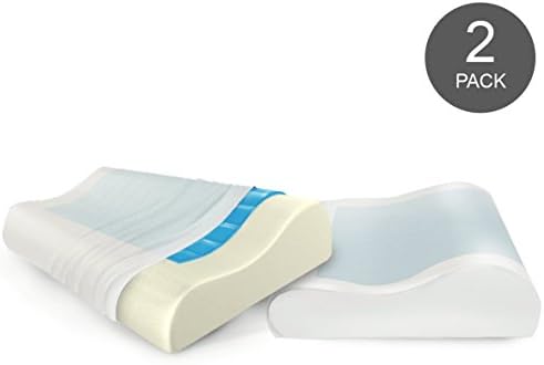 Orthopaedic Cooling Memory Foam Bed Pillow, Gel Contour Curve Shape Pillow, Comfortable Neck and Head Support, Relieves Neck Pain, Muscle Tension, Headache, Snoring, and Migraines, 2 Pack