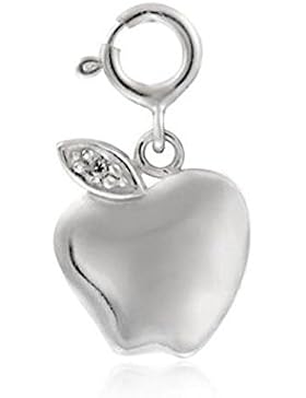 Eleganter Apfel Anhänger / Charm mit Zirkonia Diamanten, Sterling Silber