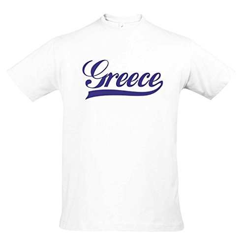 T-Shirt Griechenland Oldschool Greece LÄNDERSHIRT EM / WM FAN Trikot S-XXL , White – blau , S