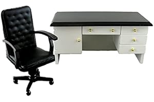 MELODY JANE Maison de poupées Meuble de Bureau Miniature Cuir Blanc Haut Bureau & Chaise pivotante