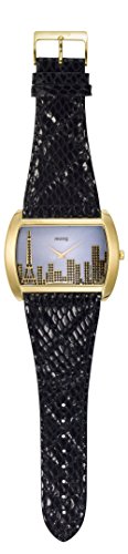 Moog Paris Skyline Reloj para Mujer con Esfera Gris, Correa Negra de Piel Genuina y Cristales Swarovski - M41882-003