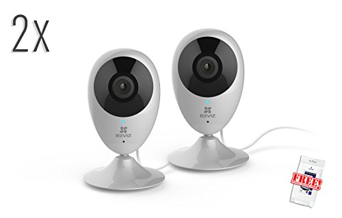 Preisvergleich Produktbild 2er Pack Set WiFi Überwachungskamera EZVIZ C2C Gegensprechfunktion Nachtsichtmodus Infrarotbeleuchtung HD MicroSD Bewegungserkennung Funk drahtlos Cloud WLAN kabellos Sicherheitskamera Internetkamera