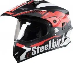 STEELBIRD SB-42 Airborne Bang Motocross Helmet Glossy Finish with Plain Visor (Large 600 MM, Glossy Black with RED)