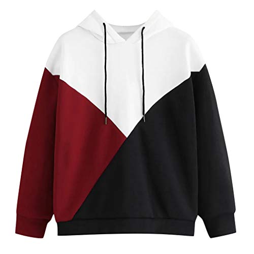 SamMoSon_Femme Sweat Shirt Hooded Sports Femme Automne Tops à Manches Longues Dames Hiver Rayé Sweat-Shirt Coton Sweats à Capuche Blouson Col Rond Casual Pull Elegant Chemisier Streetwear