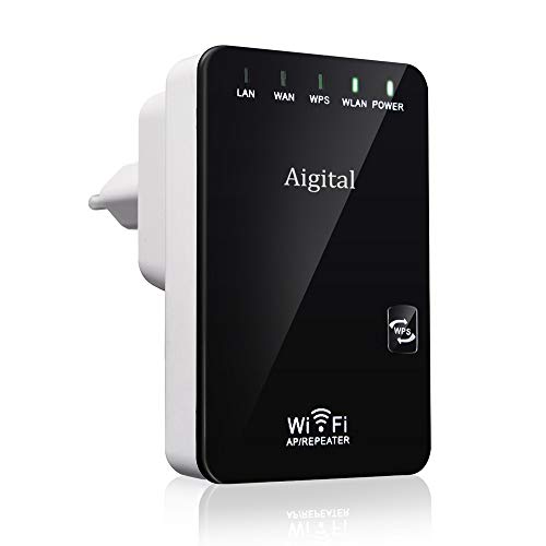 Aigital WiFi Repetidor, 300Mbps Enrutador Inalámbrico Extensor de Red WiFi Ap Amplificador Wireless Repeater Booster Wireless-N 2.4GHz Universal EU Enchufe (WPS)