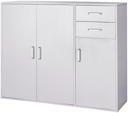 Sideboard Cabinet, HST Wooden Sideboard Cupboard Large Storage Unit-3 Doors and 2 Drawers (White)