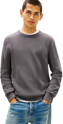 Tommy Jeans Maglione Slim Fit Uomo, Grigio (Nero Lavato), XXL