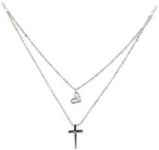 Duplexes Small Crystal Cross and Heart Necklace