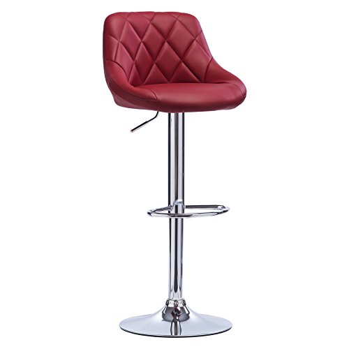 WOLTU Barra Taburete Silla de Bar Ligero, Cuero sintético Claro, Buen Asiento Acolchado, Altura Ajustable, 360 ° Giratorio, opción de Color, Burdeos