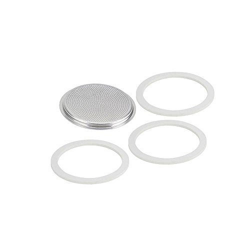 Bialetti 0800006 Set mit 3 Dichtungen + Filter für italienische Kaffeemaschinen bis 12 Tassen Metall weiß 5 x 5 x 1 cm
