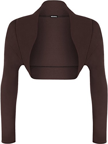 WearAll - Mujer Bolero Abierto Manga Larga Tallas - Marrón Oscuro - 36-38