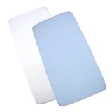 BabyPrem Pack of 2 Fitted Crib / Pram Sheets 100% Cotton - 1 White & 1 Blue