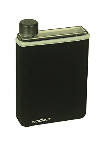 Flache Trinkflasche 0,5 Liter mit Neoprenhülle schwarz - isoliert und perfekt zu verstauen tragen