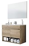 banco santander Medidas mueble aseo: Ancho 80 cm Profundo 45 cm Alto 64 cm. Medidas espejo: Ancho 80 cm Alto 57'5 cm Profundo 1'8 cm. Medidas lavamanos PMMA : 8 cm alto x 81,5 cm ancho x 46 cm profundo.