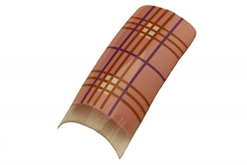 Effect Beauty 50pcs Light Pink, Gold & Purple Stripes Acrylic Pre-Designed Nail Tips - Tip Sizes 1-10