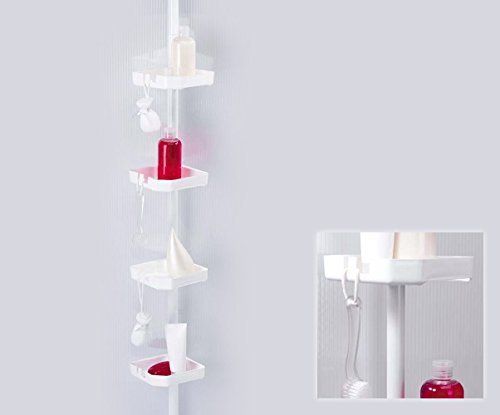Teleskop Duschregal Badregal Eckregal Bad weiss mit 4 Ablagen N03 höhenverstellbar 135cm – 250cm lang - 3