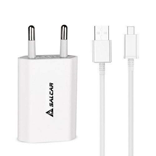Salcar Ladegerät - 1 Meter Micro USB Kabel MicroUSB zu USB Ladekabel + 5V USB Netzteil Stecker Adapter für Samsung , Google Nexus 6P, HTC, Huawei, LG, Sony, Motorola, Nokia usw. (Weiß)