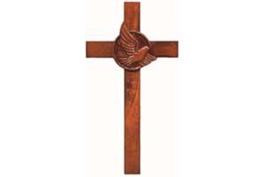 Shalom 20cm wooden Mahogany large Holy Dove wall hanging cross brown