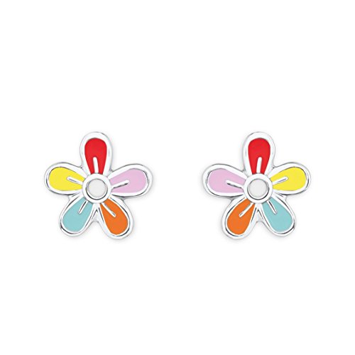 Prinzessin-Lillifee-Kinder-Ohrstecker-Blume-925-Silber-rhodiniert-Emaille-bunt