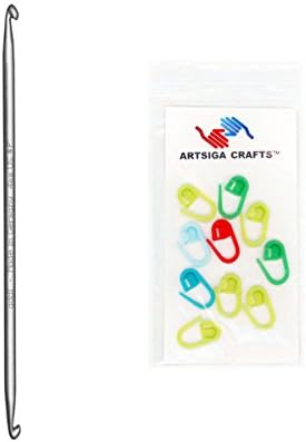 addi Bundle: Double Ended 6-inch (15cm) Crochet Hook Size US I (5.50 mm) + 10 Artsiga Crafts Stitch Markers