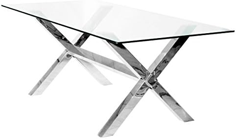Stickbase Ltd Crossly Rectangular Dining Table - Tempered Glass Top and Chrome Base