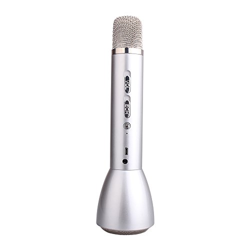 HooYL Micr&oacute;fono Inal&aacute;mbrico Port&aacute;til Bluetooth 3.0 Altavoz Incorporado para Karaoke Bater&iacute;a de 1800mAh 3.5mm AUX Compatible con PC/ iPad/ iPhone/ Smartphone, Color Plato