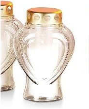 Grablicht in Herzform aus Glas mit Golddeckel Grableuchte Grabkerze Friedhofskerze Grabschmuck Trauerschmuck - 2