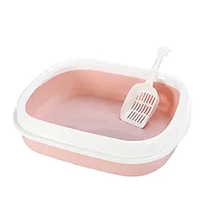 Futurekart Cat Rabbit Litter Tray with Rim/Semi Closed Style of Cat,Dog, Rabbit Pet Toilet Litter Basin (Pink-1)