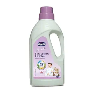 Chicco Baby Liquid Laundry Detergent, 5X Stain & Germ Fighter, Kills 99% of Germs, Dermatologically Tested for Effective & Gentle Cleaning, Delicate FLowers (1 L)