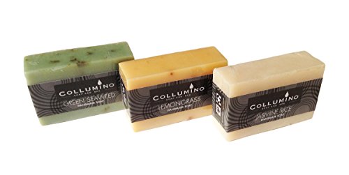 Selection Pack of Collumino Luxury Scented Herbal Spa Soaps with Pure Essential Oils 3 x 100g - Jasmine Rice - Lemongrass - Green Seaweed