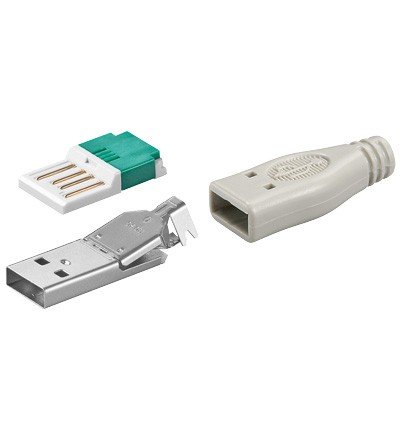 USB A-Stecker zur werkzeugfreien Crimp-Montage inkl. Tülle