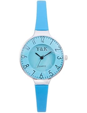 Yaki Sportuhr Damen Quarz Armbanduhr mit Schmal Silikonarmband Himmelblau