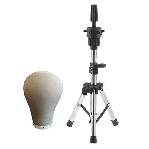 Preisvergleich Produktbild FLAMEER 22Zoll Canvas-Kopfmodell für Haarperücken, Mützen, Brillen, Kopfhörern Display + Übungskopf Halter Dreibein-Ständer