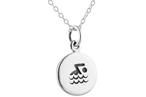 FASHIONJUNKIE4LIFE Sterling Silver Tiny Etched Swimmer Tag Charm Pendant Necklace, 18 Inch