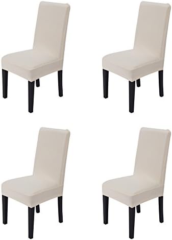 Hemons 4pcs Solid Color Stretchy Removable Washable Chair Covers Ceremony Hotel Dining Room Kitchen Bar Dining Seat Cover Restaurant Wedding Part Decor (Beige)