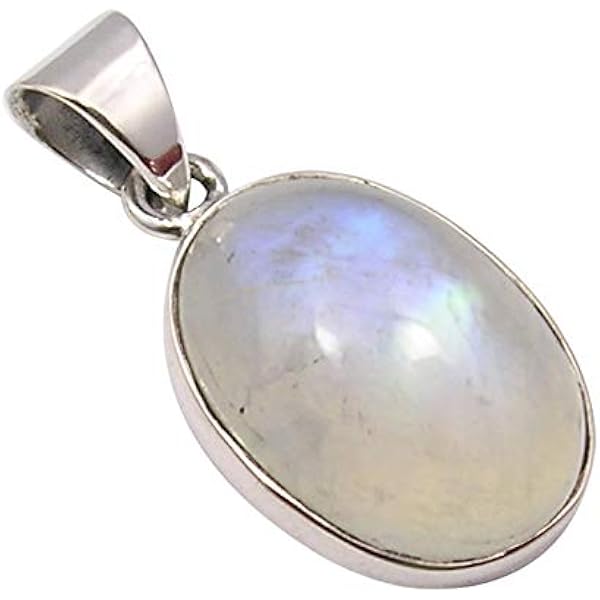 Unique Gems Silberkette Mit Regenbogen Mondstein - 925 Sterlingsilber Anhänger Art Déco
