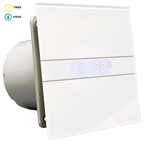 Preisvergleich Produktbild Sagoma E-100 Badlüfter / Kleinraumventilator / Hygro / Nachlauf / Timer / LED-Display / Milchglasfront / sehr leise 31 db
