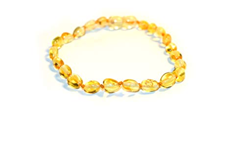 Genuine Baltic Amber Bracelet For Adults, Guanti Unisex Made From Genuine Baltic Amber Beads, Elastic Band, 18 cm e Titanio, colore: limone, cod. L7