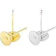 Delush Design Silver Golden Jewellery Making Stud Head Pin with Silicone Rubber Push Lock Earring Back, Pack of 100 Pieces (Golden & Silver, Standard)