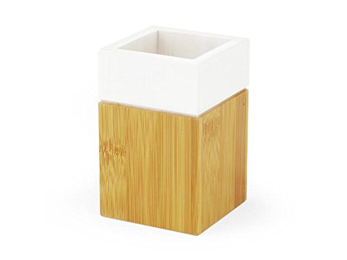 Die original MK Bamboo PARIS – Exklusives Badezimmer Set bestehend aus 7 Stück aus Bambus – Enthält: Bürstenhalter, Spender für Seife, Seifenschale, Zahnputzbecher, 1 Tasse Generica, 1 kleiner Becher mit Deckel und 1 Tasse groß mit Deckel – Montage-Zubehör Badezimmer aus Holz Typ Design Paris - 6