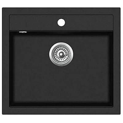 vidaXL Évier de Cuisine en Granit Bac Unique Noir Décor de Cuisine Maison