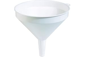 HELGUEFER - Embudo Grande 30 cm | Embudos de Plastico Blanco con Lengüeta y Anilla de Suspensión | Funil de Precisión para Cocina, Taller y Líquidos | Resistente y Reutilizable