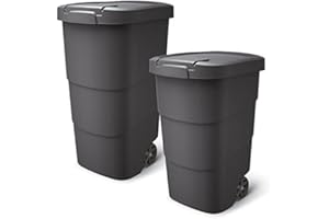 R.G. Gartenabfallbehälter 95L Anthrazit – Universaltonne mit Deckel & Rädern, Mülltonne Fahrbar, Gartentonne für Laub & Abfall, Müllbehälter HDPE Wetterfest (76cm Hoch)