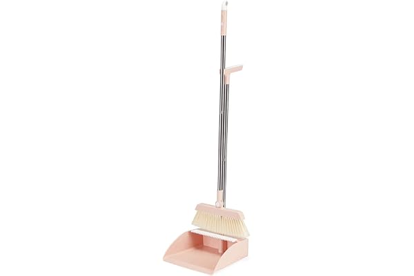 Plastic Broom and Dustpan Set Fordable Windproof Dust Pan with Aluminum Handle Upright Standing Floor Sweep