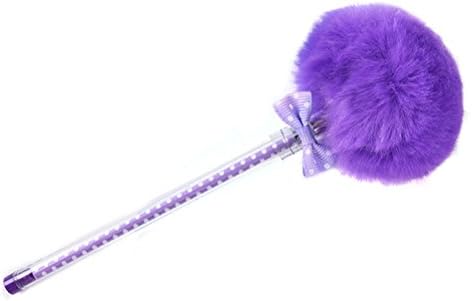 XyHana 1 PC Pom Pom Fluffy Ball Candy Color Gel Pens Writing Supplies, Stocking Fillers, 0.5MM, Black Ink (Purple)