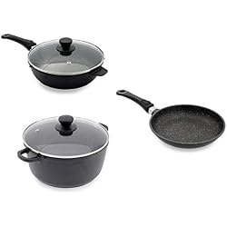 Lot Poêle, Sauteuse et Faitout 28 cm en pierre et céramique - tous feux dont induction - Natural Cook Professionnel