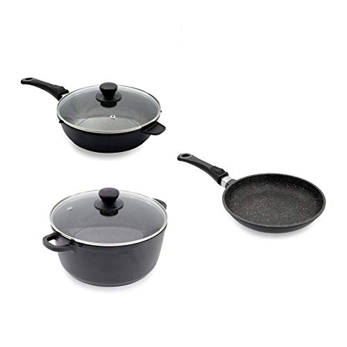 Lot Poêle, Sauteuse et Faitout 28 cm en pierre et céramique - tous feux dont induction - Natural Cook Professionnel